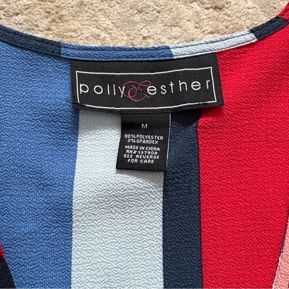 Polly & Esther Striped Short Flutter Sleeve Wrap Style Top With Tie Size Medium - Picture 7 of 11